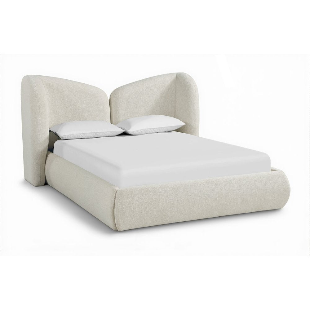 Elowen Cream Chenille Fabric Upholstered Queen Bed