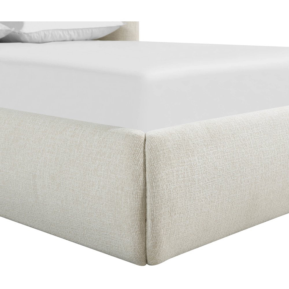 Elowen Cream Chenille Fabric Upholstered Queen Bed