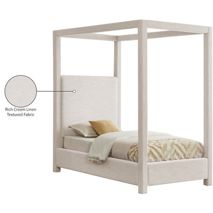 Emerson Cream Linen Textured Fabric Twin Bed