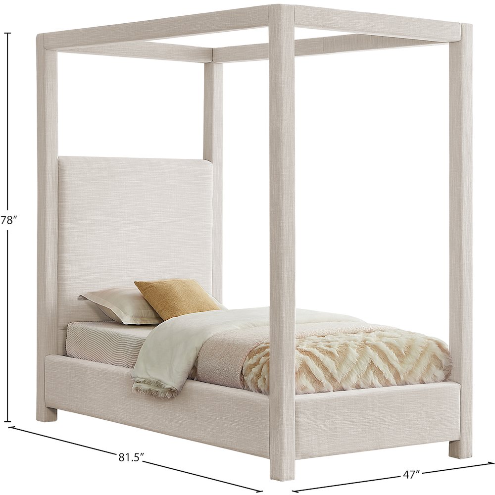 Emerson Cream Linen Textured Fabric Twin Bed