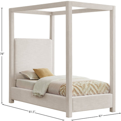 Emerson Cream Linen Textured Fabric Twin Bed