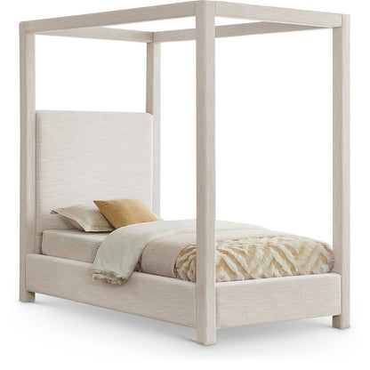 Emerson Cream Linen Textured Fabric Twin Bed