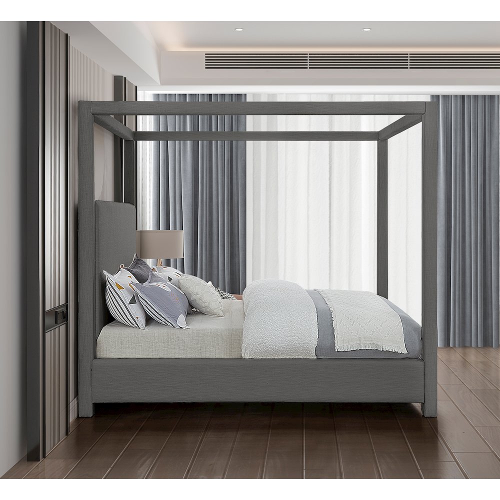 Emerson Grey Linen Textured Fabric King Bed
