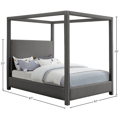 Emerson Grey Linen Textured Fabric Queen Bed