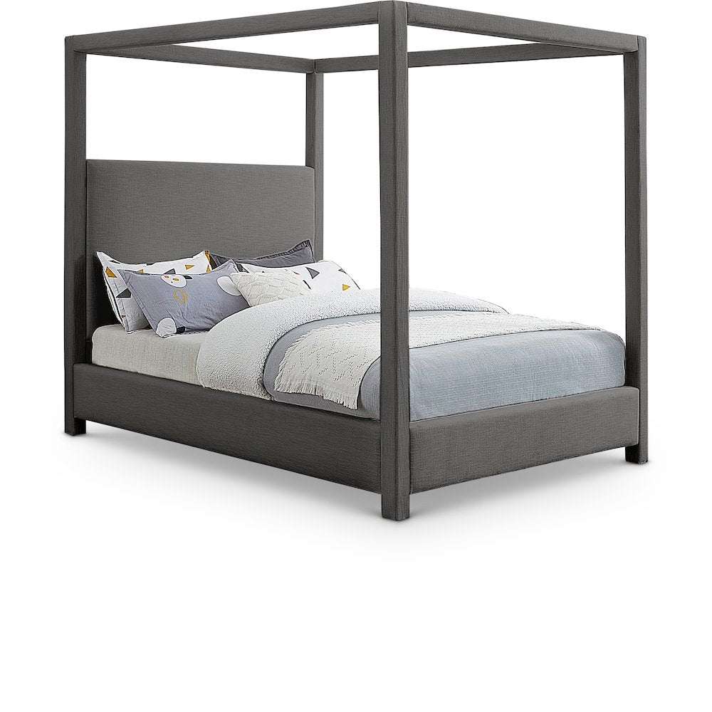 Emerson Grey Linen Textured Fabric Queen Bed