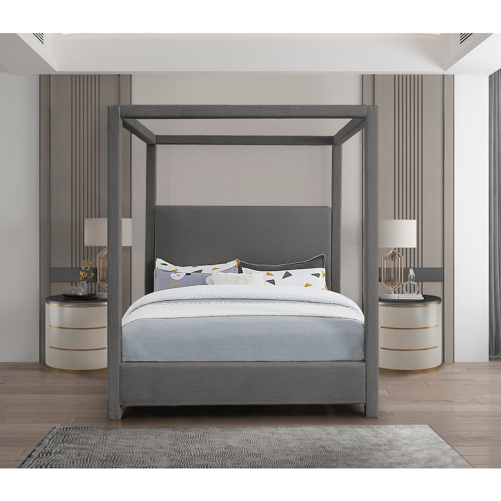 Emerson Grey Linen Textured Fabric Queen Bed