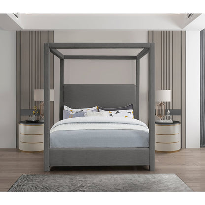 Emerson Grey Linen Textured Fabric Queen Bed