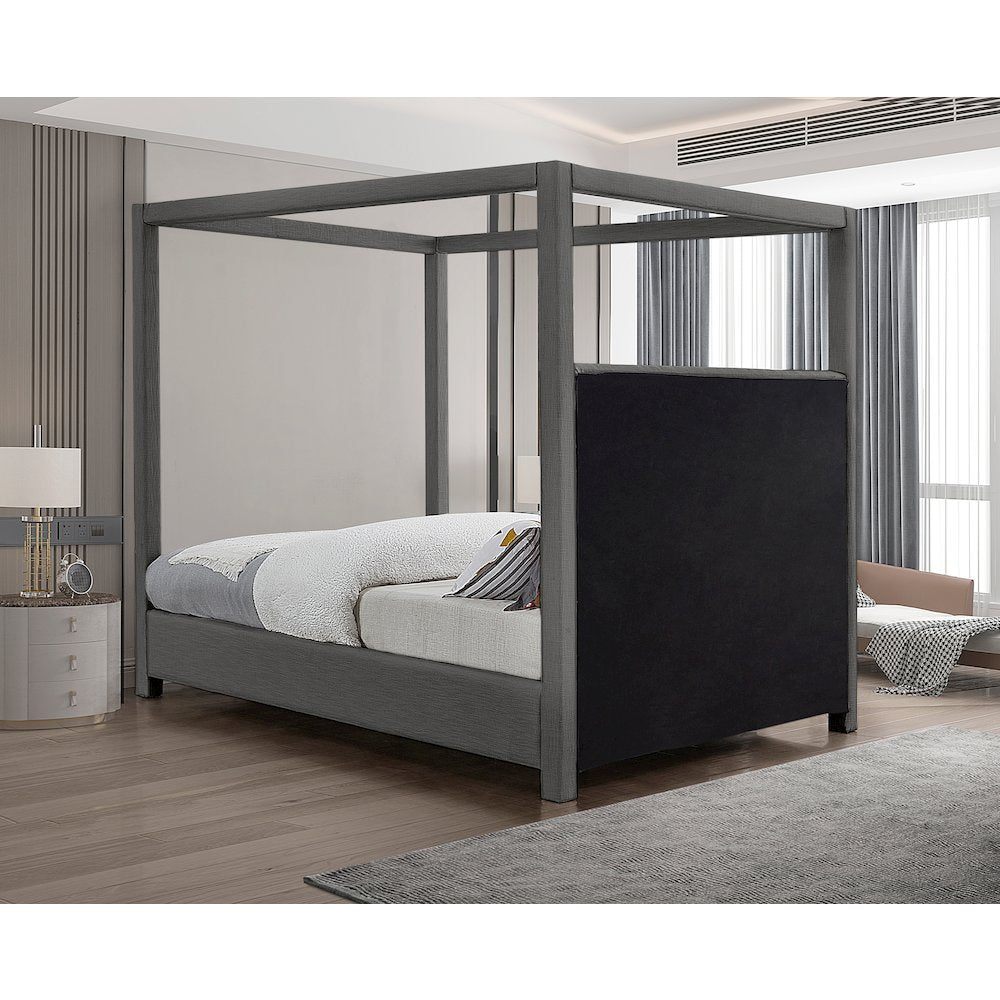 Emerson Grey Linen Textured Fabric Queen Bed