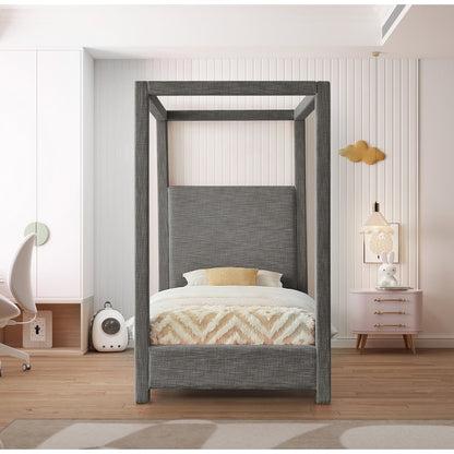 Emerson Grey Linen Textured Fabric Twin Bed
