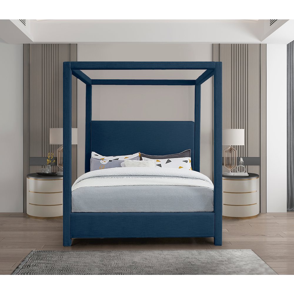 Emerson Navy Linen Textured Fabric Full Bed