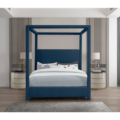 Emerson Navy Linen Textured Fabric Full Bed