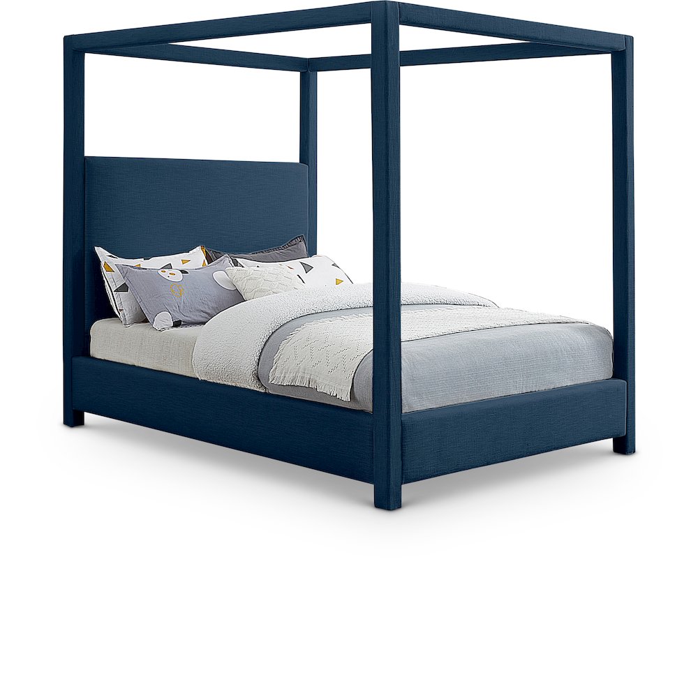 Emerson Navy Linen Textured Fabric King Bed