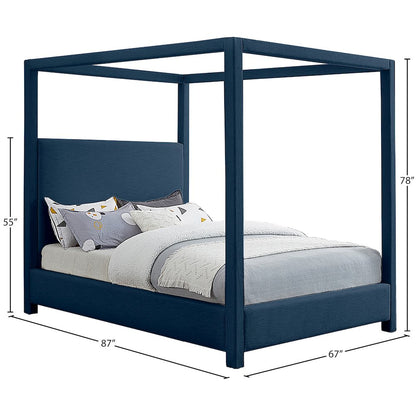 Emerson Navy Linen Textured Fabric Queen Bed
