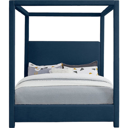 Emerson Navy Linen Textured Fabric Queen Bed