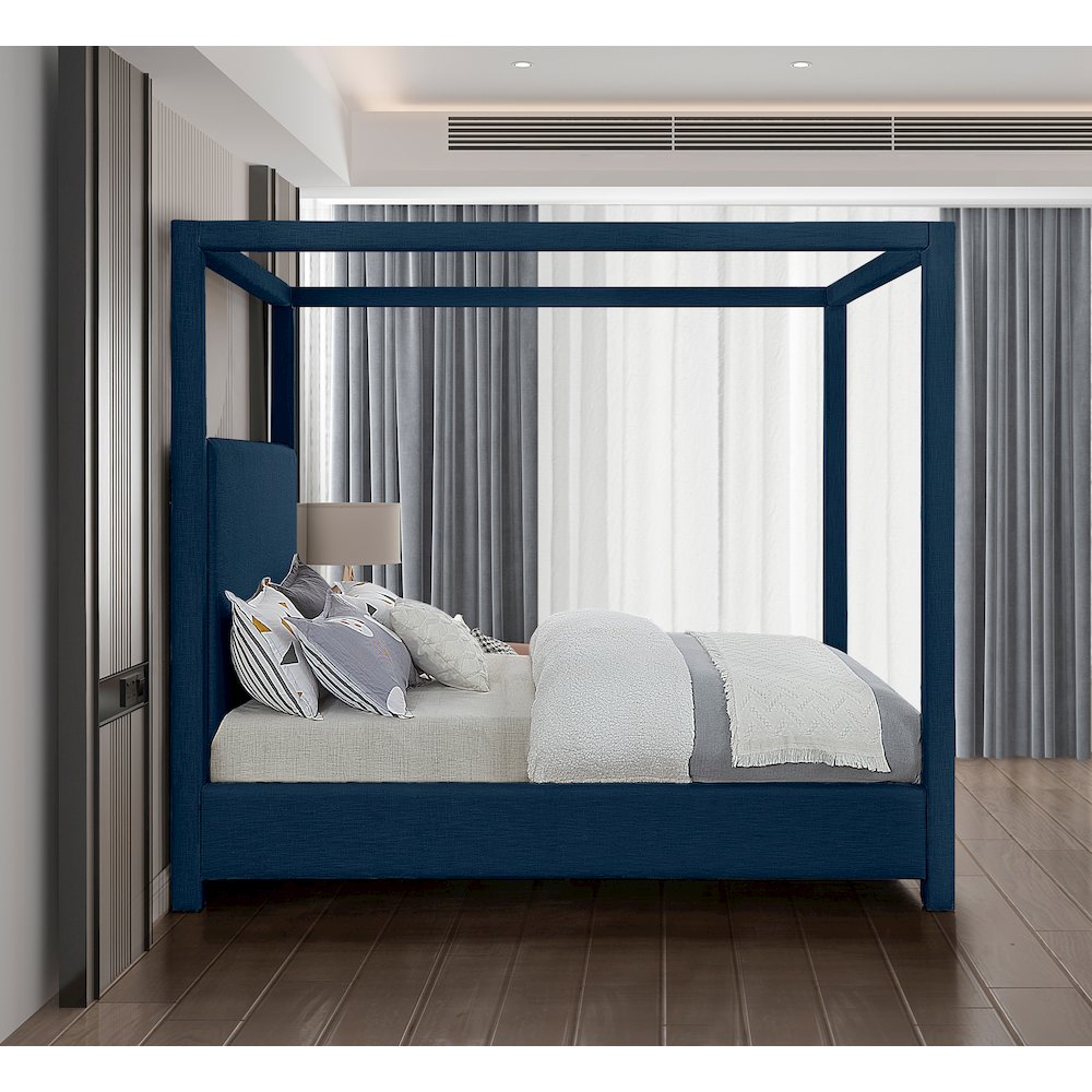 Emerson Navy Linen Textured Fabric Queen Bed