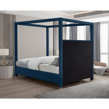 Emerson Navy Linen Textured Fabric Queen Bed