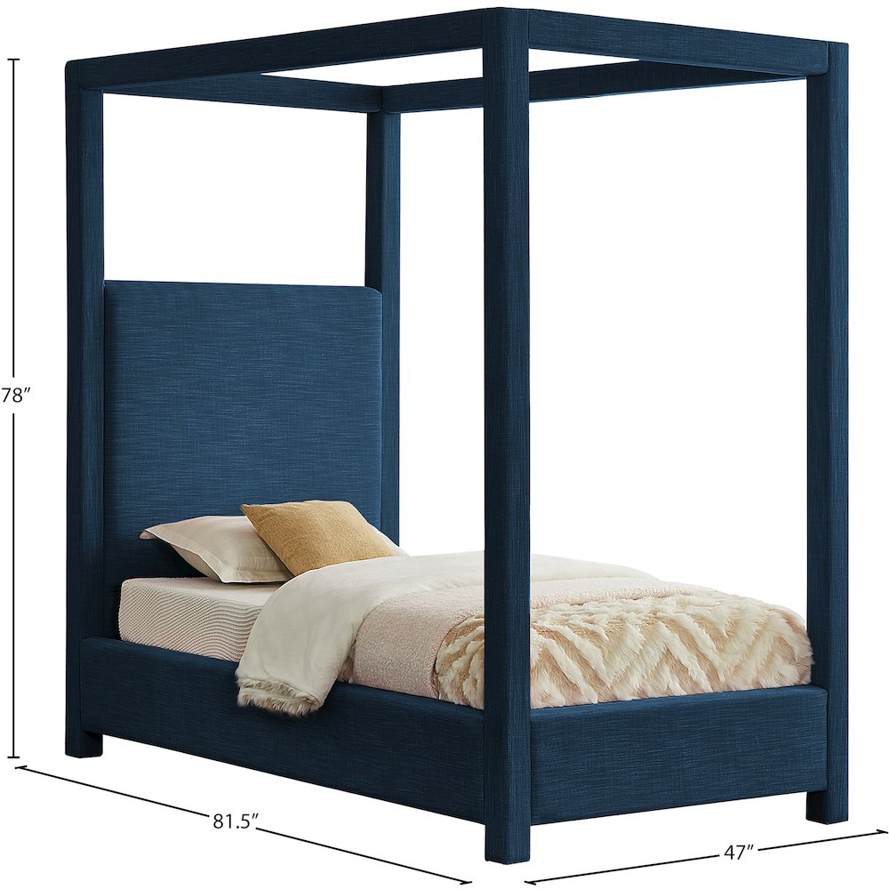 Emerson Navy Linen Textured Fabric Twin Bed