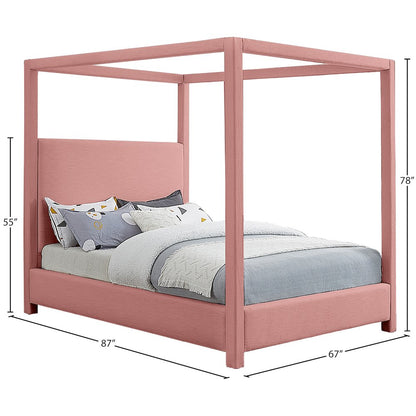 Emerson Light Pink Linen Textured Fabric Queen Bed