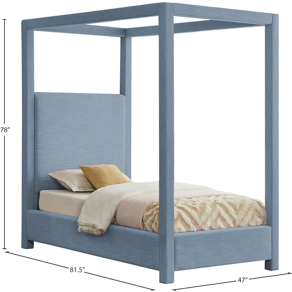 Emerson Sky Blue Linen Textured Fabric Twin Bed