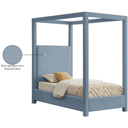 Emerson Sky Blue Linen Textured Fabric Twin Bed