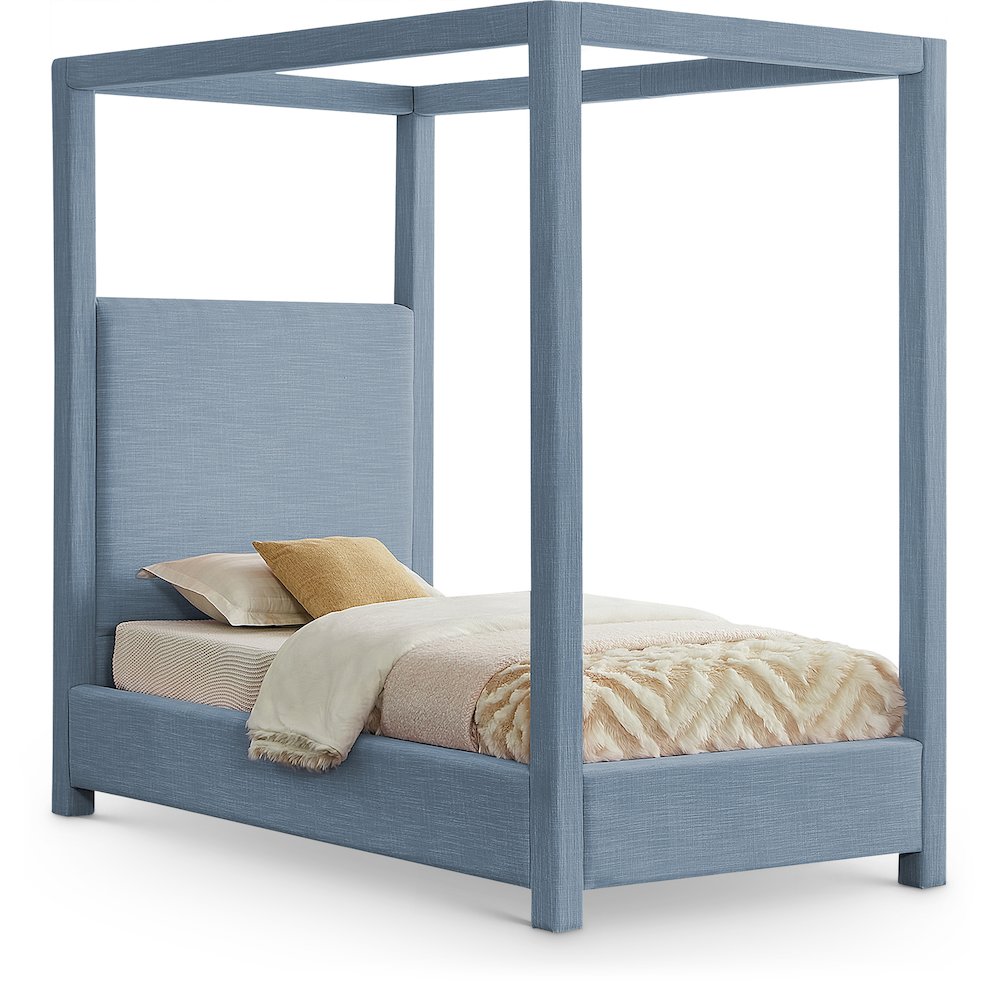 Emerson Sky Blue Linen Textured Fabric Twin Bed