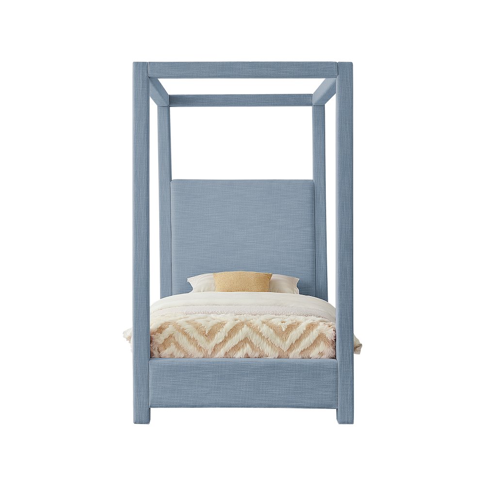 Emerson Sky Blue Linen Textured Fabric Twin Bed