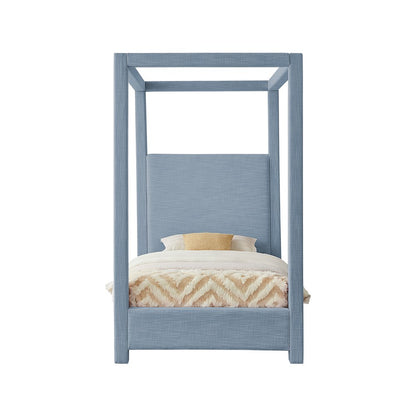 Emerson Sky Blue Linen Textured Fabric Twin Bed
