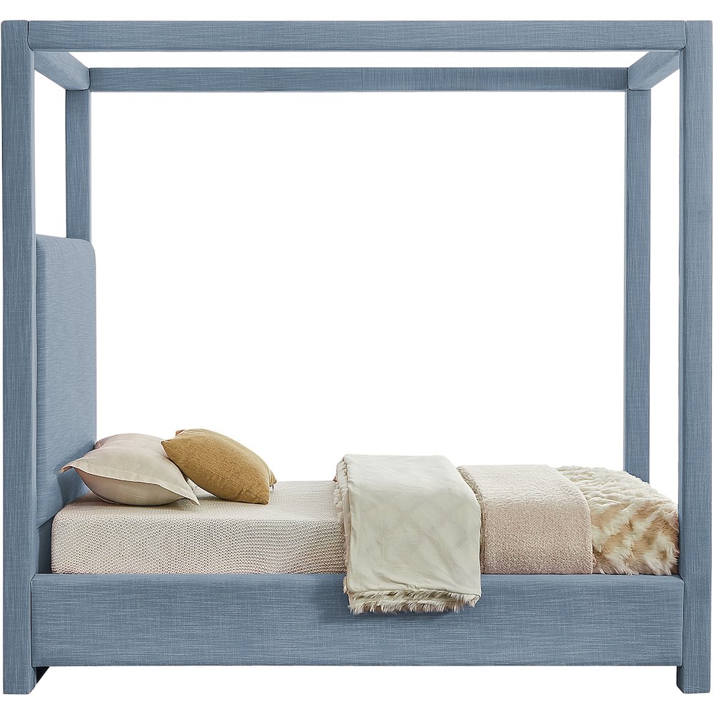 Emerson Sky Blue Linen Textured Fabric Twin Bed