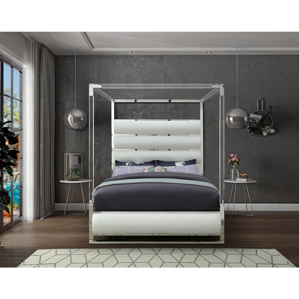 Encore White Vegan Leather Queen Bed