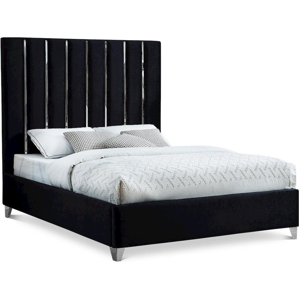 Enzo Black Velvet Queen Bed