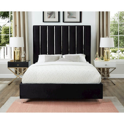 Enzo Black Velvet Queen Bed