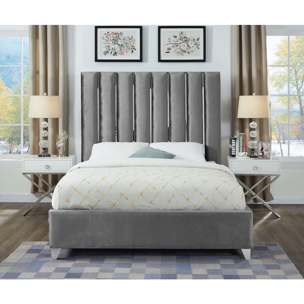 Enzo Grey Velvet King Bed