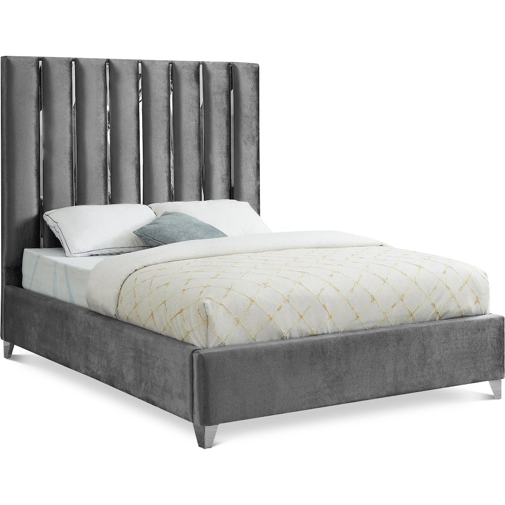 Enzo Grey Velvet Queen Bed