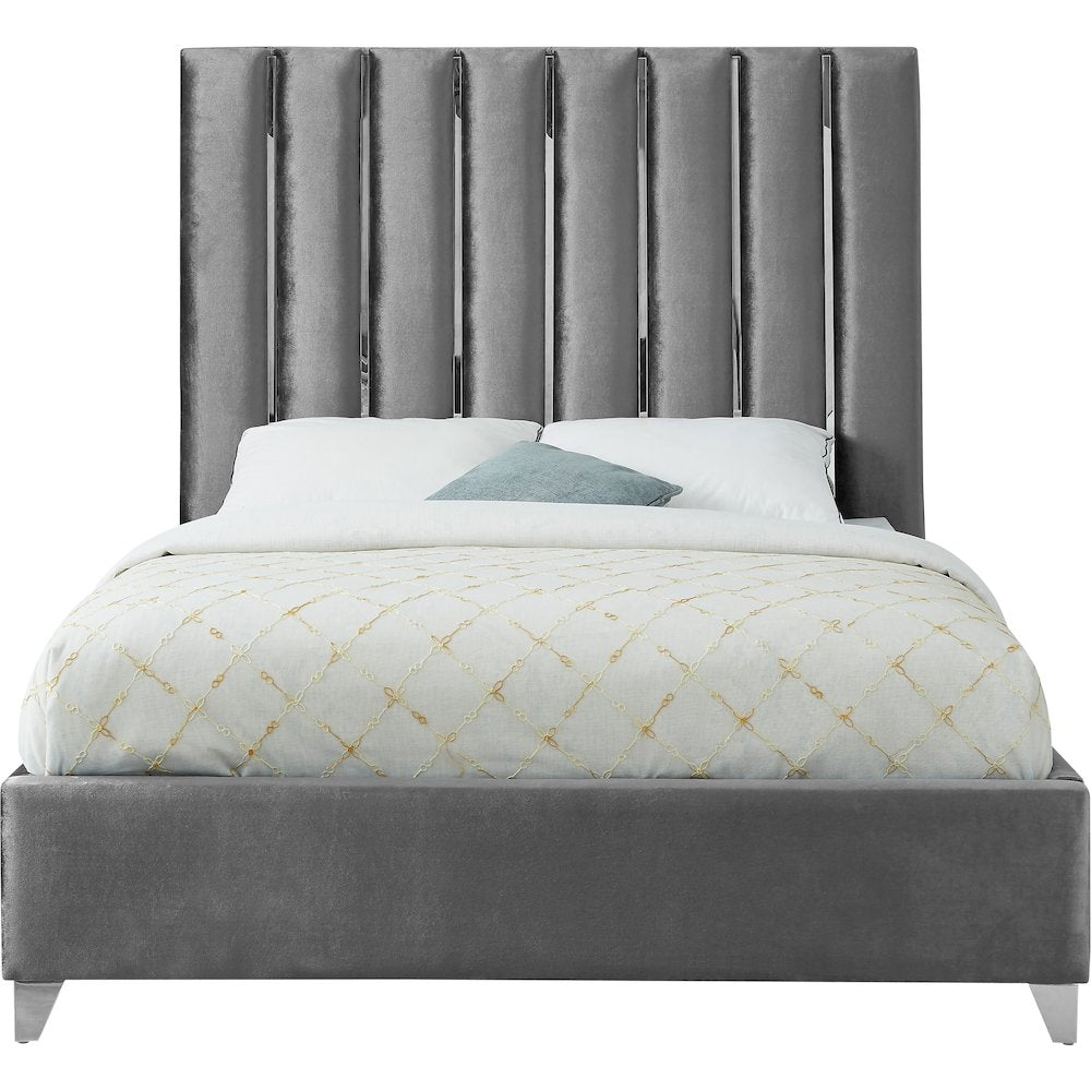 Enzo Grey Velvet Queen Bed