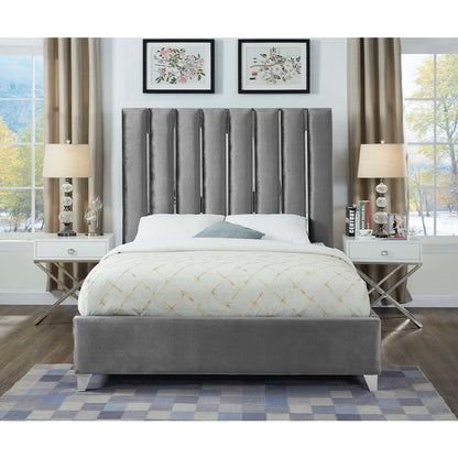 Enzo Grey Velvet Queen Bed