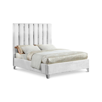 Enzo White Velvet King Bed