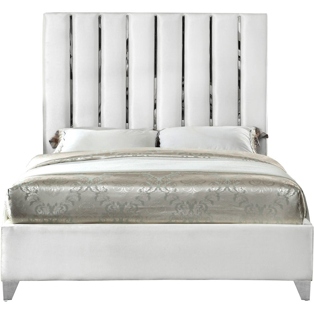 Enzo White Velvet King Bed