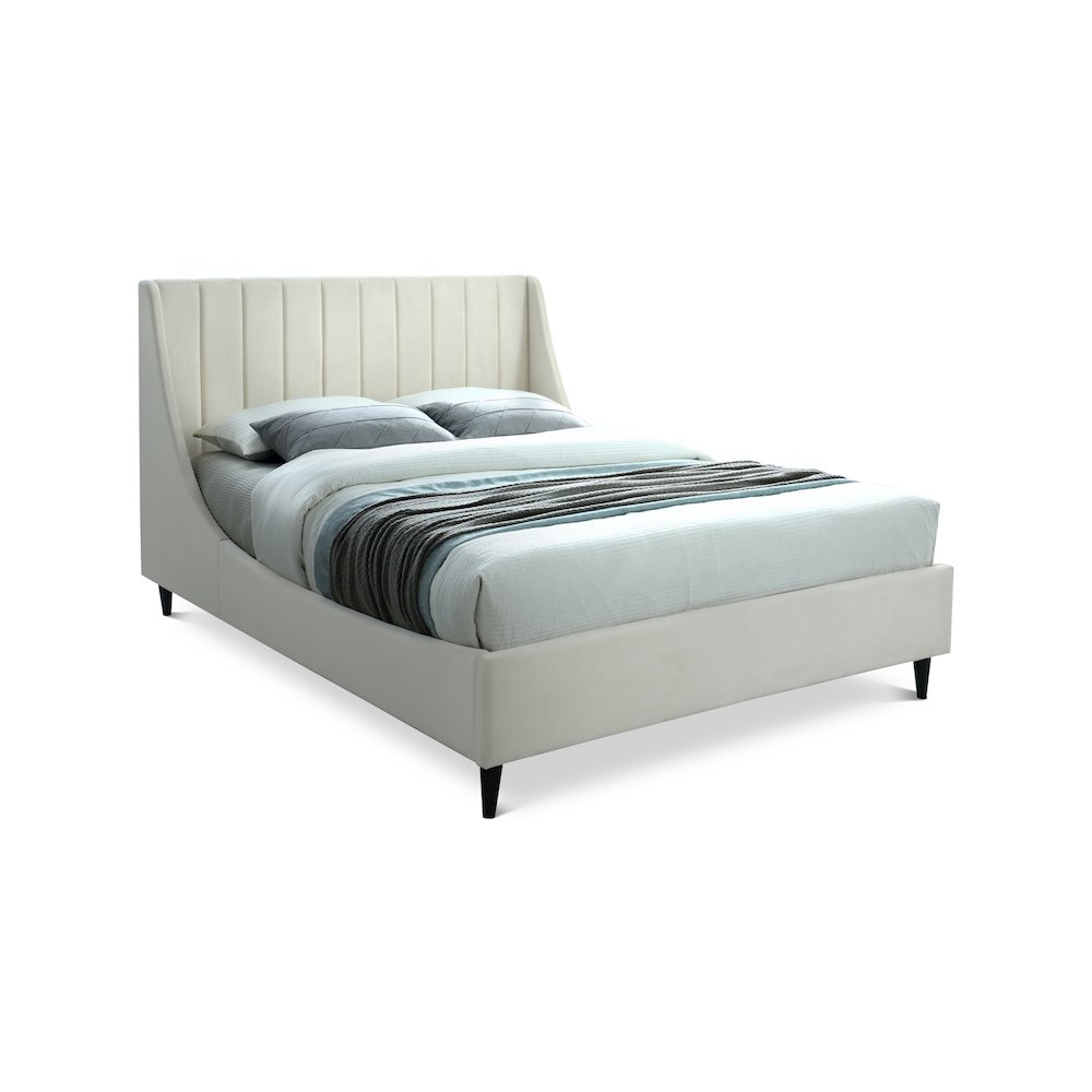 Eva Cream Velvet Queen Bed