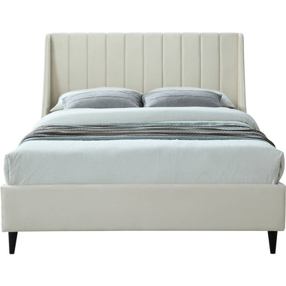 Eva Cream Velvet Queen Bed