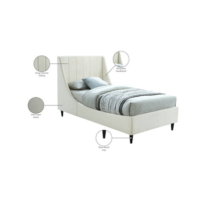 Eva Cream Velvet Twin Bed