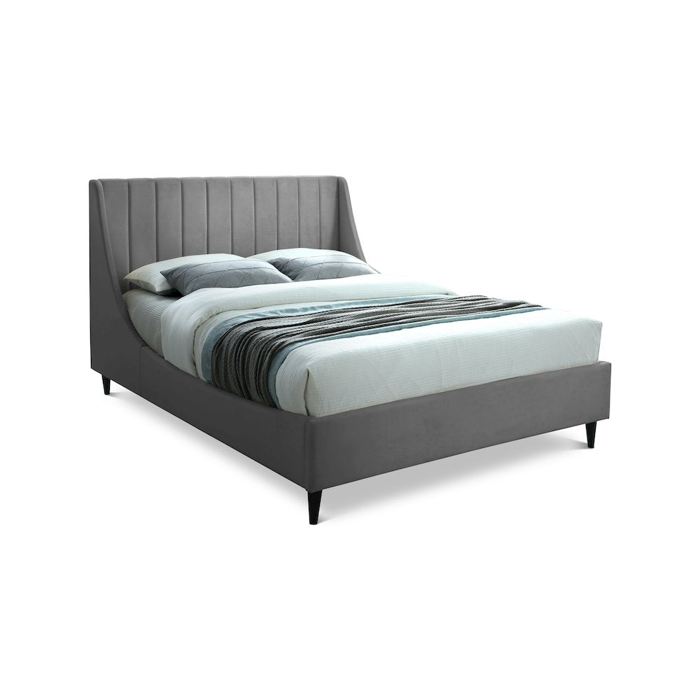 Eva Grey Velvet Queen Bed