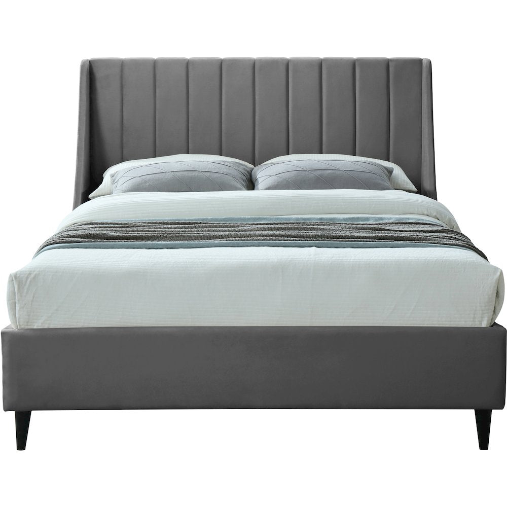 Eva Grey Velvet Queen Bed