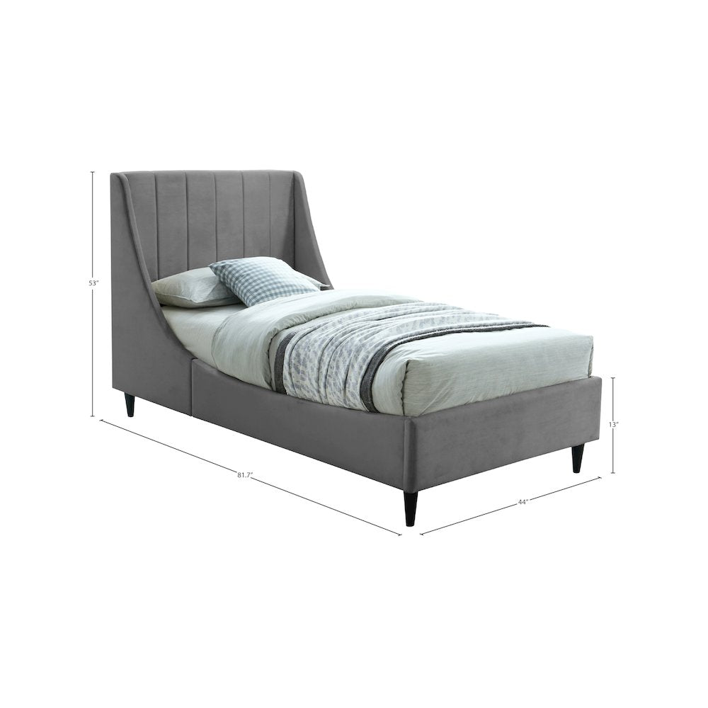 Eva Grey Velvet Twin Bed