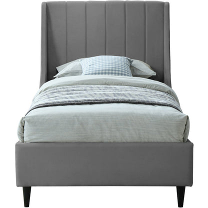 Eva Grey Velvet Twin Bed