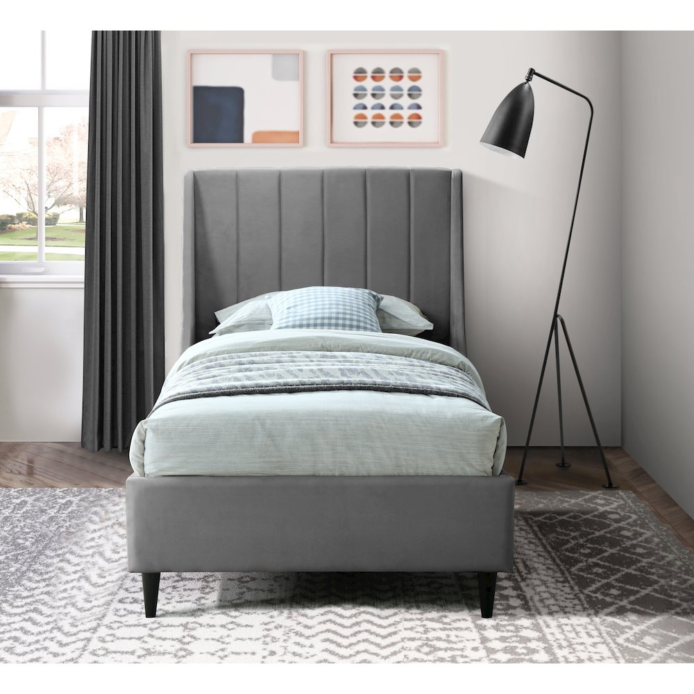 Eva Grey Velvet Twin Bed