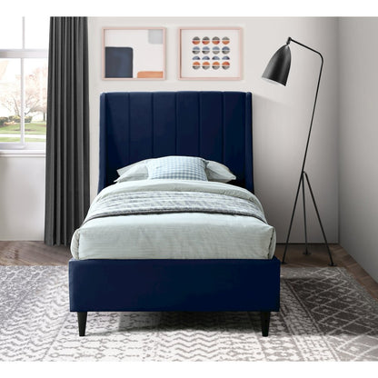 Eva Navy Velvet Twin Bed