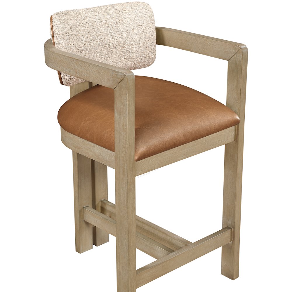 Ravina Cognac Vegan Leather and Linen Fabric Upholstered Counter Stool