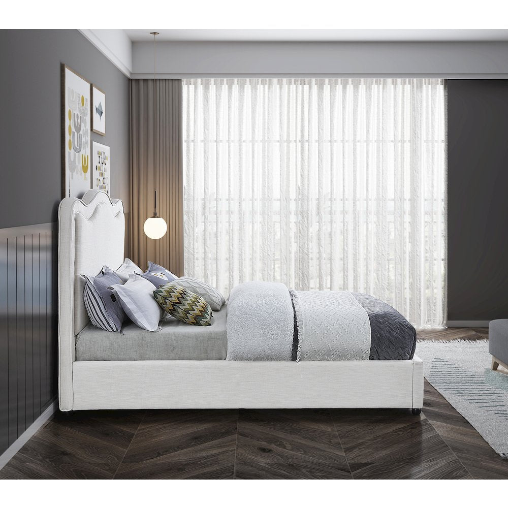 Felix Cream Linen Textured Fabric King Bed