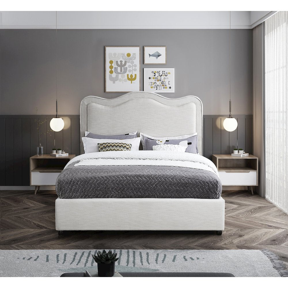 Felix Cream Linen Textured Fabric Queen Bed