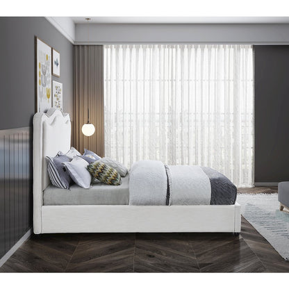 Felix Cream Linen Textured Fabric Queen Bed